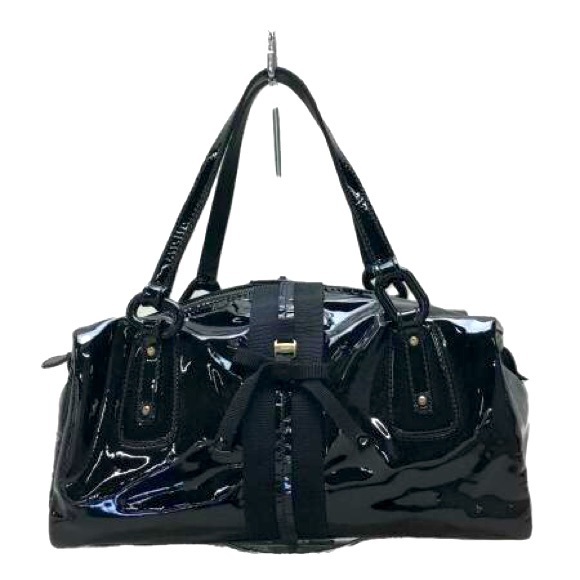 Salvatore Ferragamo Handbags - Salvatore Ferragamo Solid Black Patent Leather Handle Bag.